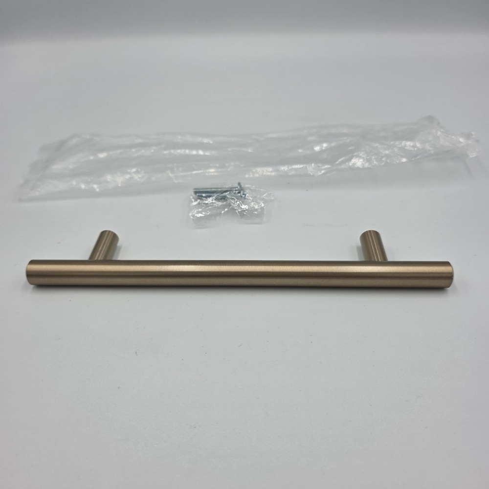 Solid Steel Brushed Satin Champagne Gold Cabinet T-Bar Style Drawer Pull Handle